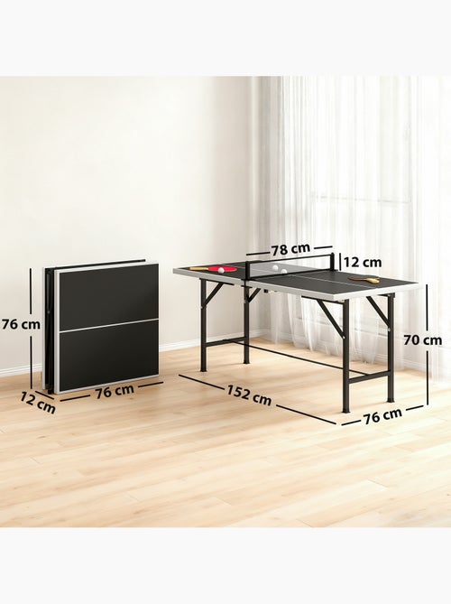 Mini table de ping pong pliable avec accessoires noir blanc - Kiabi