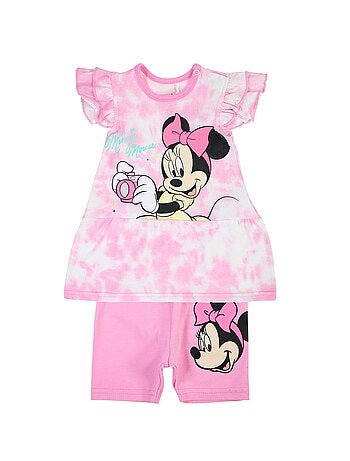 Minnie - Ensemble bébé fille 2 pièces t-shirt à volants et short imprimé personnage rose