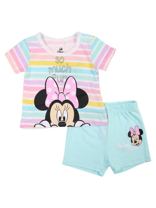 Minnie - Ensemble bébé fille t-shirt rayé et short bleu motif personnage - Kiabi