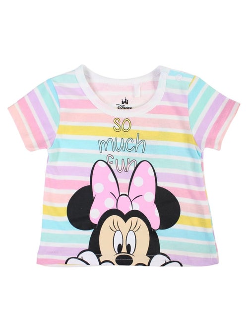 Minnie - Ensemble bébé fille t-shirt rayé et short bleu motif personnage - Kiabi