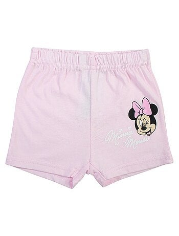 Minnie - Ensemble bébé fille t-shirt rayé et short rose motif personnage