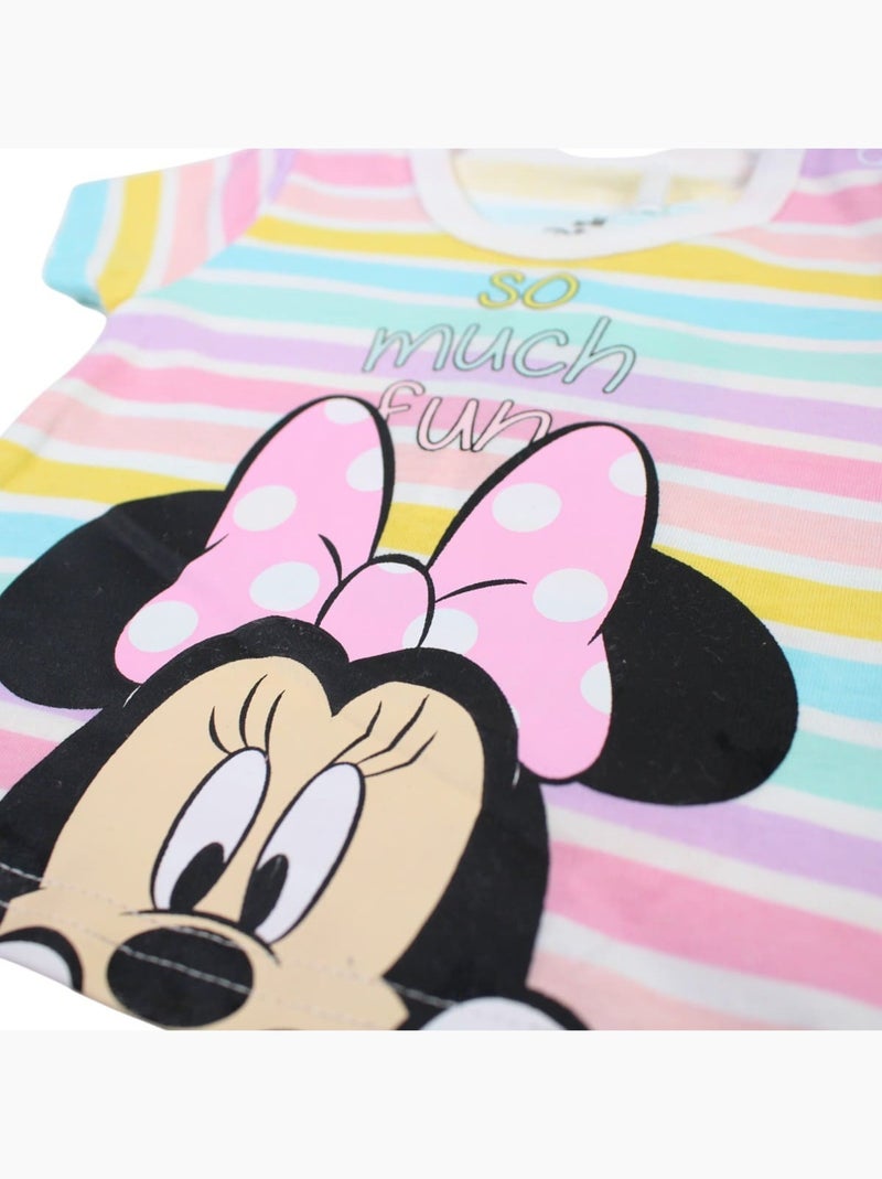 Minnie - Ensemble bébé fille t-shirt rayé et short rose motif personnage Rose - Kiabi