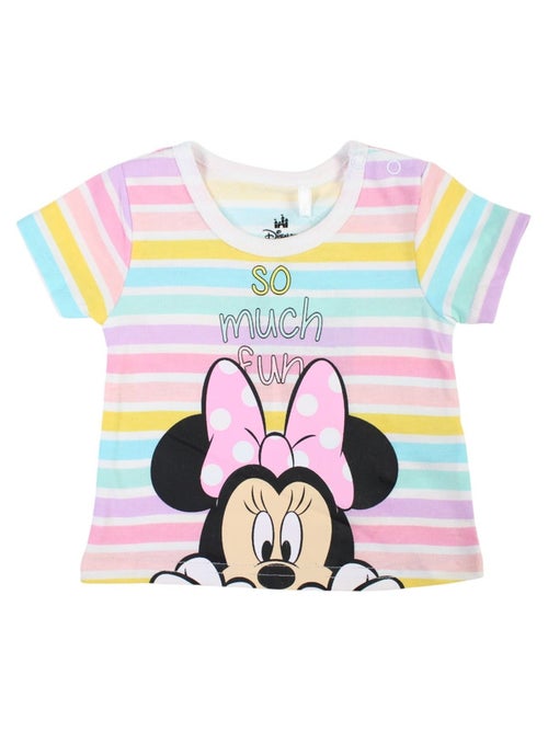 Minnie - Ensemble bébé fille t-shirt rayé et short rose motif personnage - Kiabi