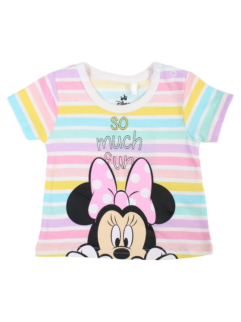 Minnie - Ensemble bébé fille t-shirt rayé et short rose motif personnage Rose - Kiabi