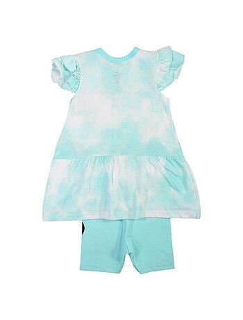Minnie - Ensemble bébé fille tunique manches courtes à volants bleu et short motif personnage