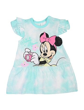 Minnie - Ensemble bébé fille tunique manches courtes à volants bleu et short motif personnage