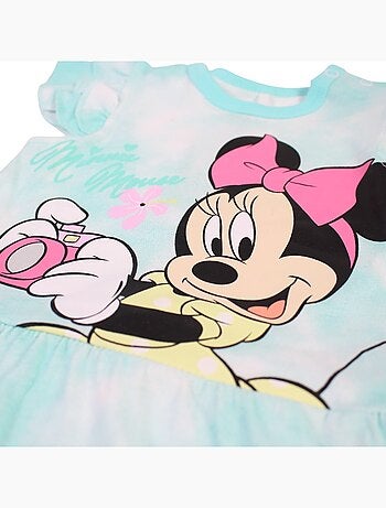 Minnie - Ensemble bébé fille tunique manches courtes à volants bleu et short motif personnage