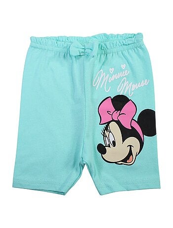 Minnie - Ensemble bébé fille tunique manches courtes à volants bleu et short motif personnage