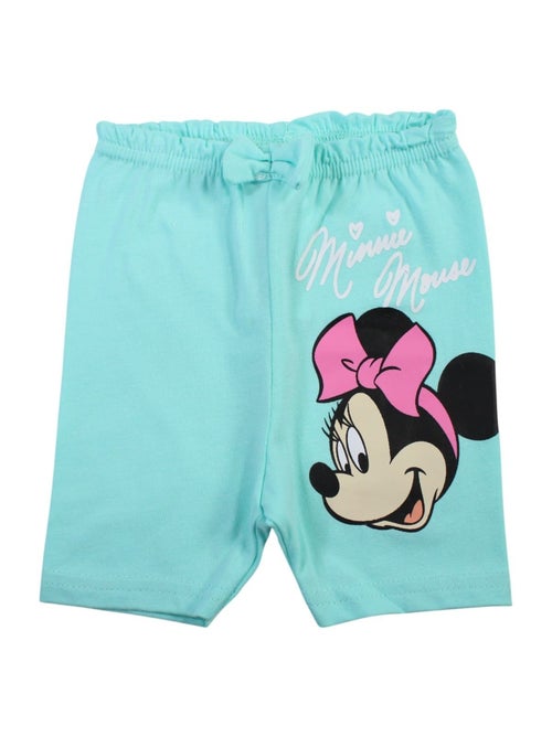 Minnie - Ensemble bébé fille tunique manches courtes à volants bleu et short motif personnage - Kiabi