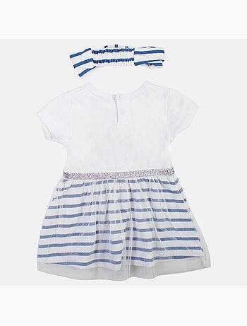 Minnie - Robe bébé fille manches courtes rayée avec bandeau motif personnage