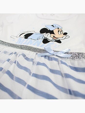 Minnie - Robe bébé fille manches courtes rayée avec bandeau motif personnage