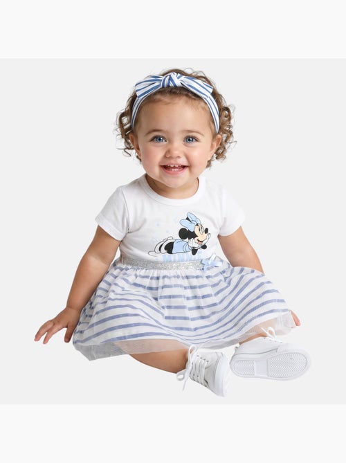 Minnie - Robe bébé fille manches courtes rayée avec bandeau motif personnage - Kiabi