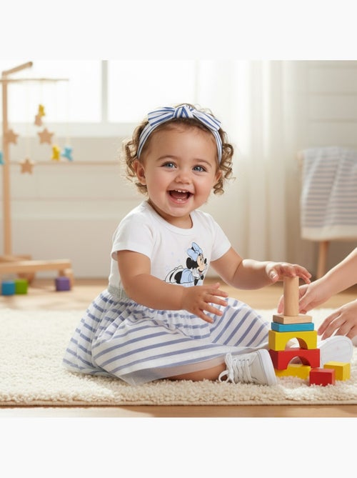 Minnie - Robe bébé fille manches courtes rayée avec bandeau motif personnage - Kiabi