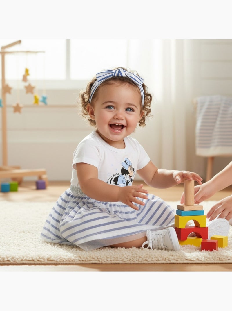 Minnie - Robe bébé fille manches courtes rayée avec bandeau motif personnage Bleu marine - Kiabi