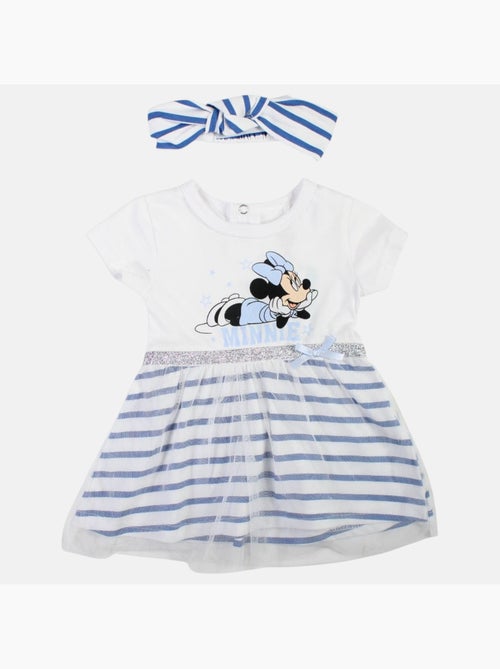 Minnie - Robe bébé fille manches courtes rayée avec bandeau motif personnage - Kiabi