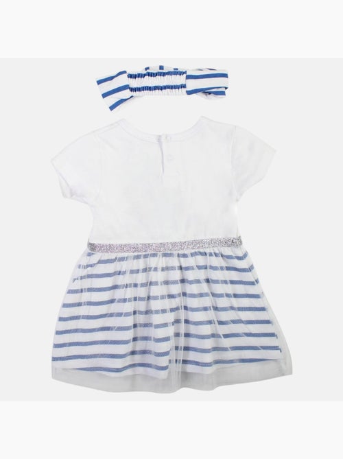 Minnie - Robe bébé fille manches courtes rayée avec bandeau motif personnage - Kiabi