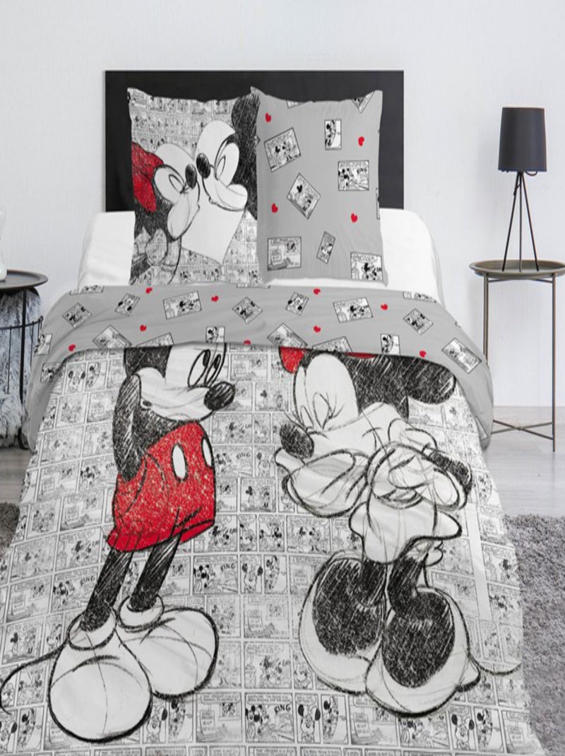 Minnie et Mickey, Parure de Lit Double Enfant Disney, LOVE Gris - Kiabi