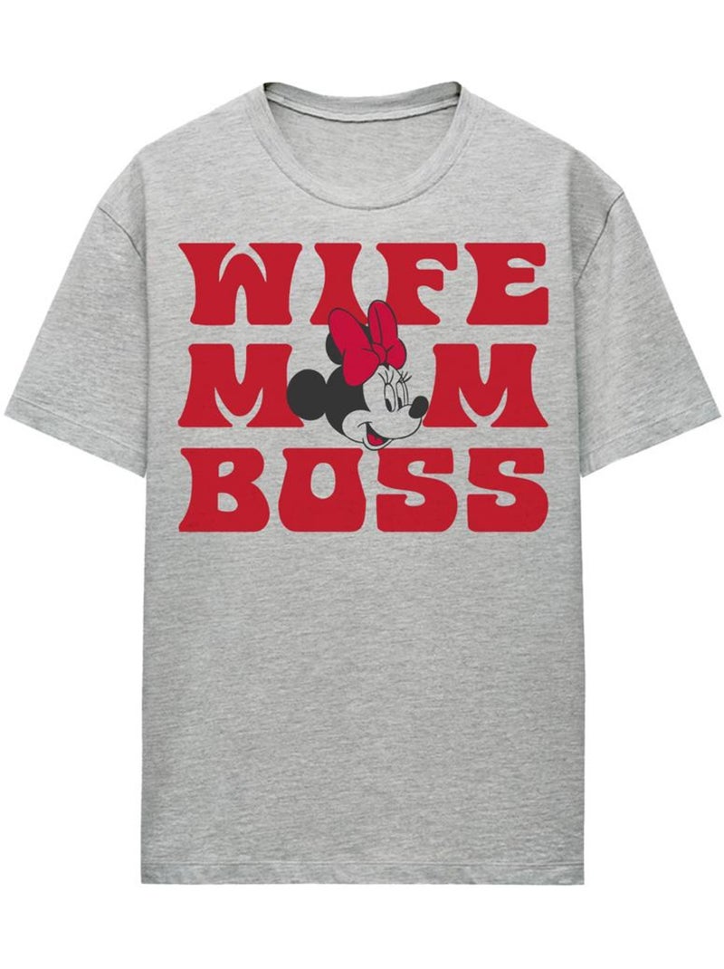 Minnie Mouse - T-shirt WIFE MOM BOSS Gris chiné - Kiabi
