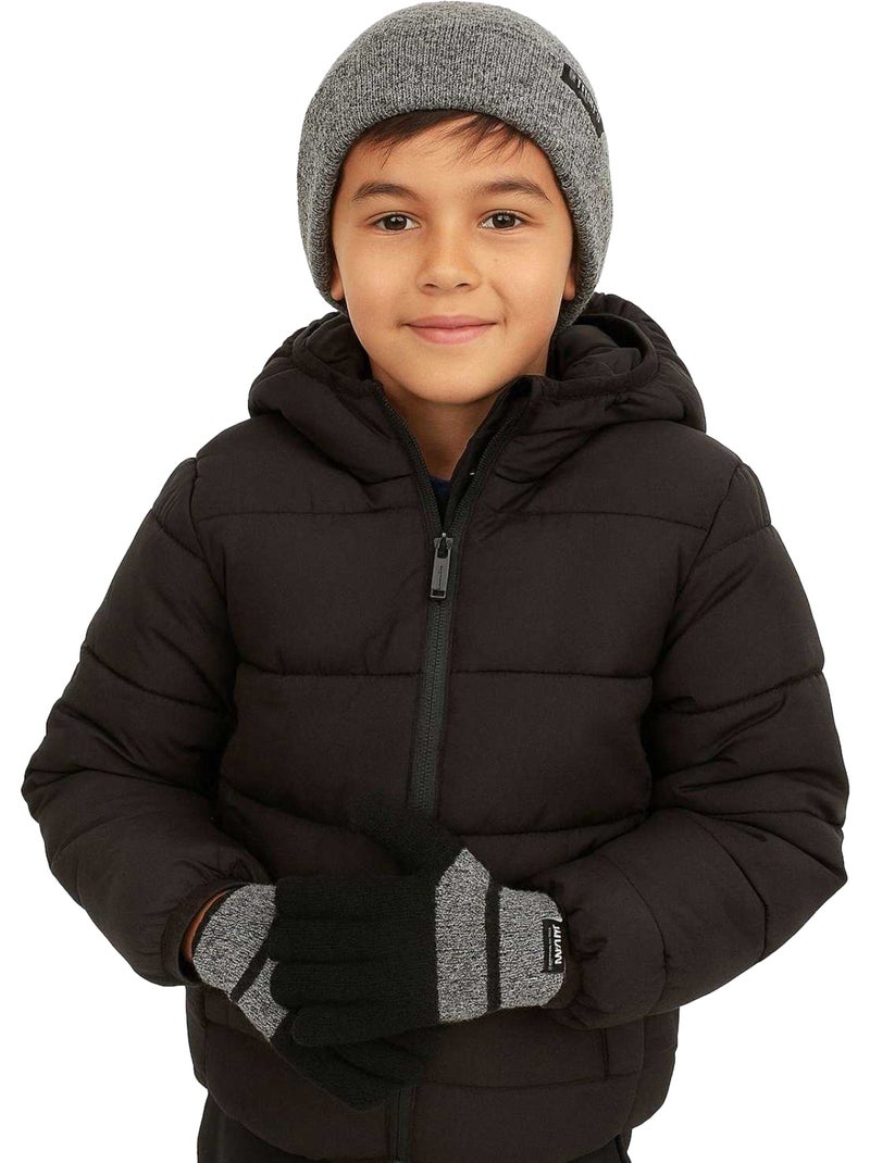 Minoti - Ensemble bonnet et gants motif/style badge Gris Noir - Kiabi