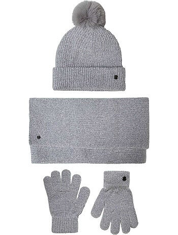 Minoti - Ensemble bonnet, gants et écharpe motif/style côtelé