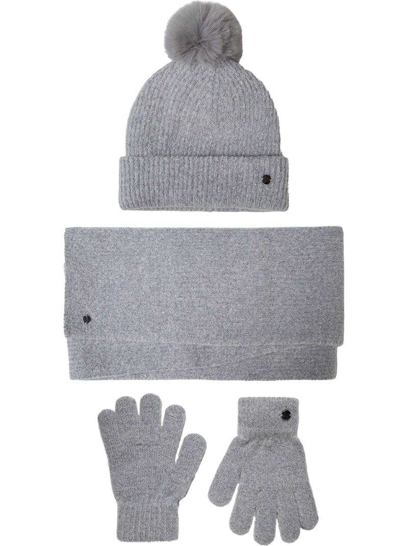Minoti - Ensemble bonnet, gants et écharpe motif/style côtelé Gris - Kiabi