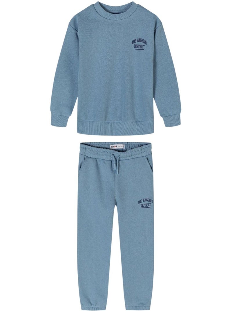 Minoti - Ensemble Sweat et pantalon de jogging motif/style texte Bleu clair - Kiabi