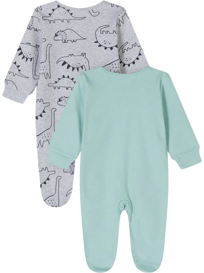 Minoti - Grenouillères manches longues motif/style dinosaures - Bébé garçon Grège - Kiabi