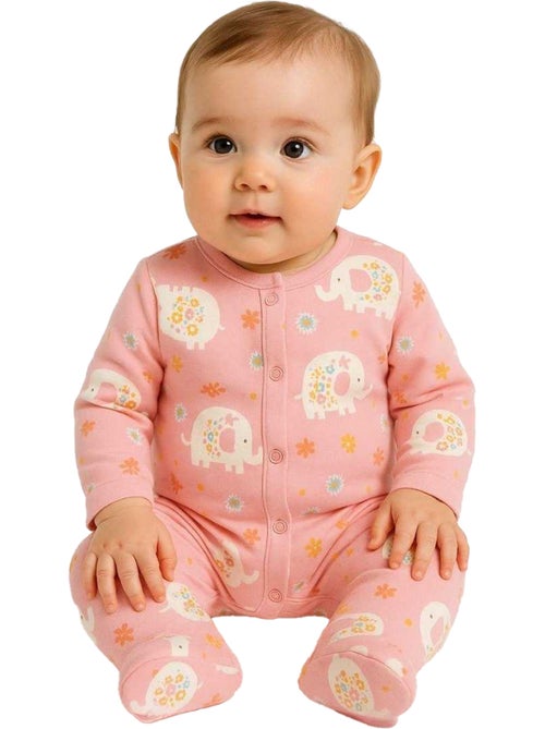 Minoti - Grenouillères manches longues motif/style Éléphant - Bébé fille - Kiabi