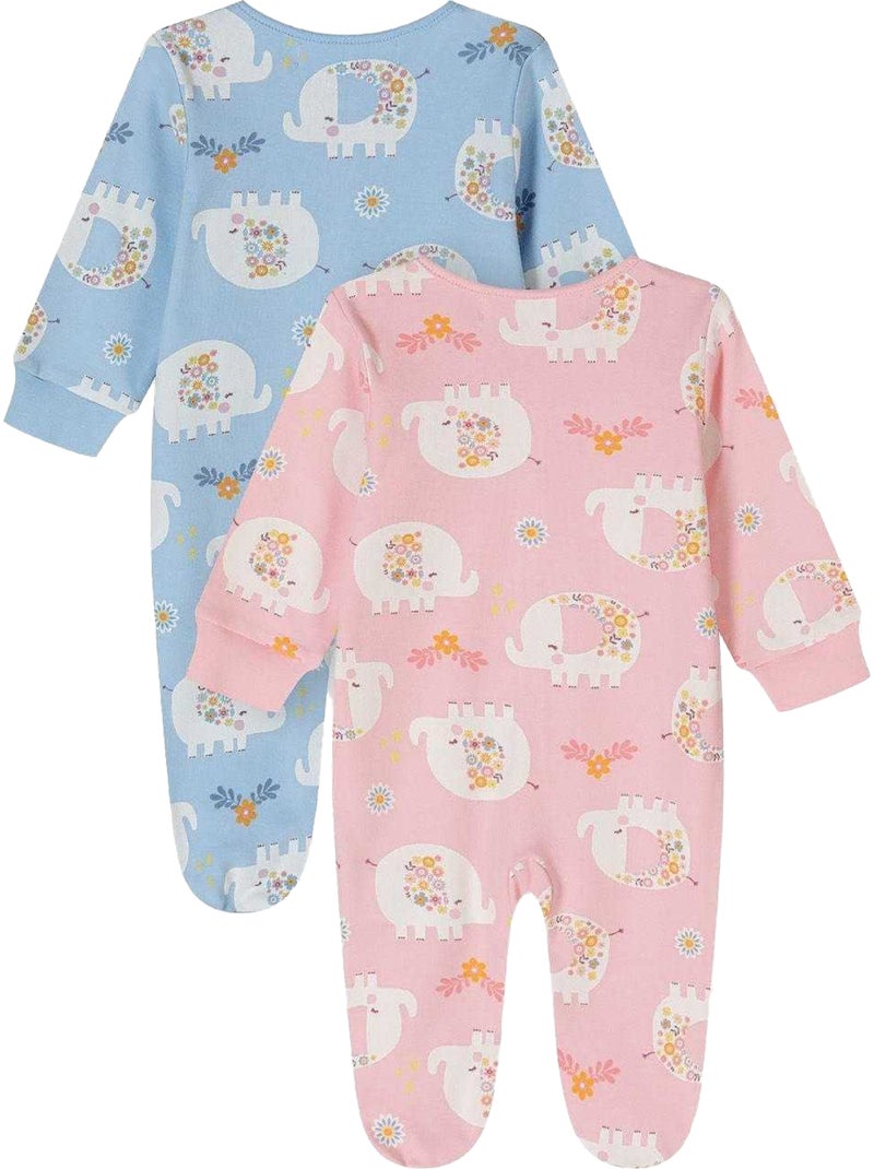 Minoti - Grenouillères manches longues motif/style Éléphant - Bébé fille Bleu clair - Kiabi
