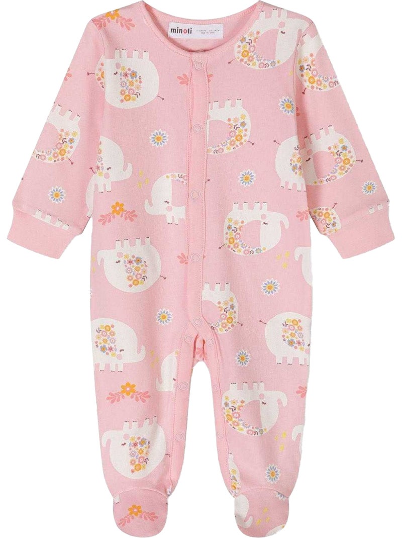 Minoti - Grenouillères manches longues motif/style Éléphant - Bébé fille Bleu clair - Kiabi