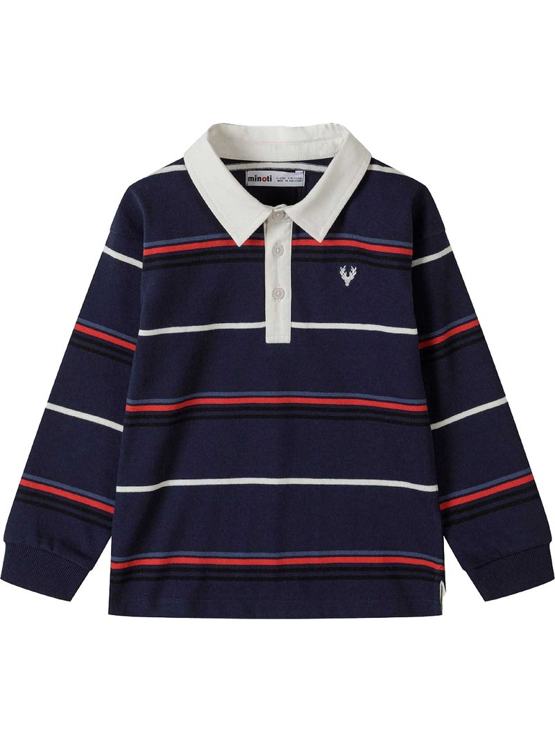 Minoti - Polo manches longues motif/style brodé Bleu - Kiabi