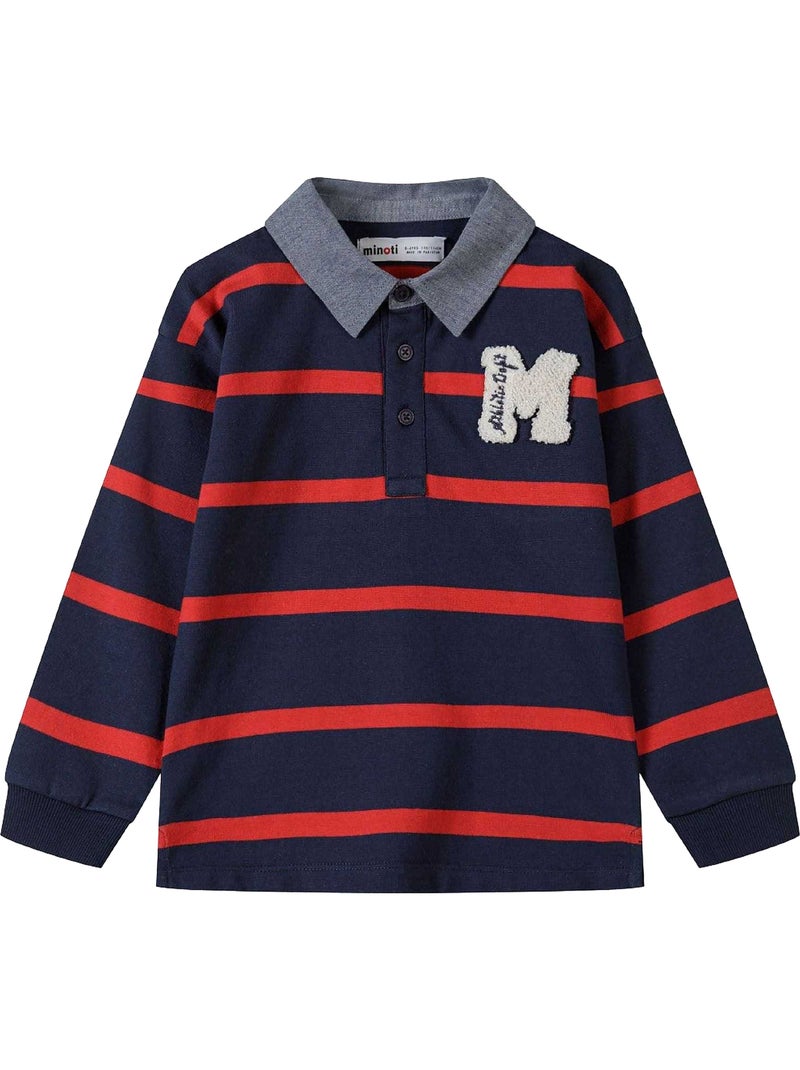Minoti - Polo manches longues motif/style rayé Bleu foncé - Kiabi
