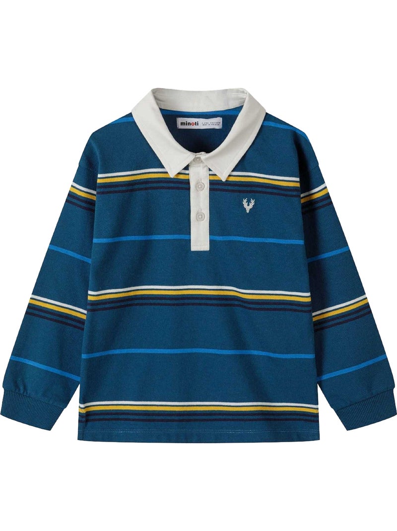 Minoti - Polo manches longues motif/style rayé Bleu lagon - Kiabi