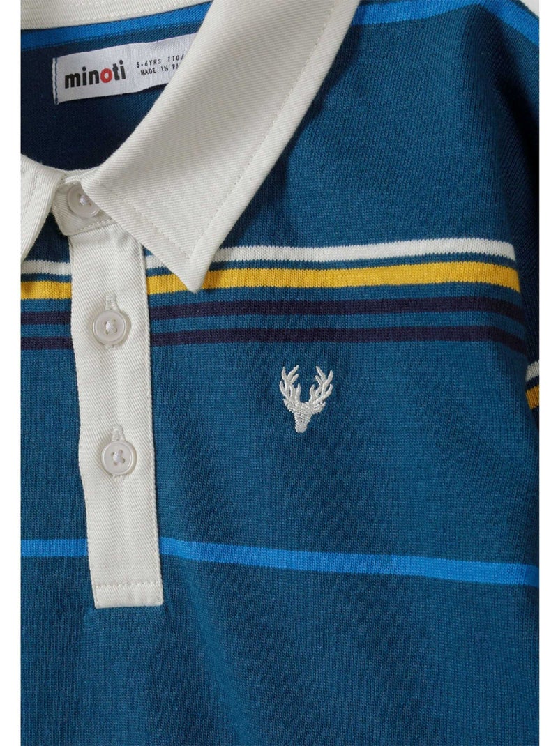 Minoti - Polo manches longues motif/style rayé Bleu lagon - Kiabi