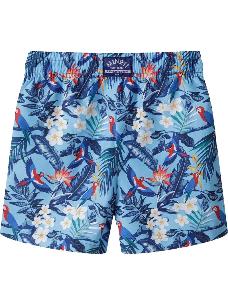 Minoti - Short de bain motif/style fleurs et feuilles Vert foncé - Kiabi