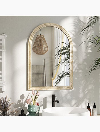 Miroir arche mural design effet pierre clair