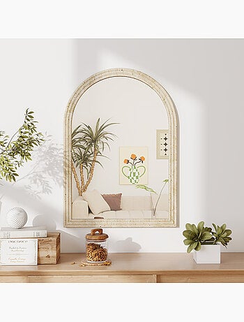 Miroir arche mural design effet pierre clair