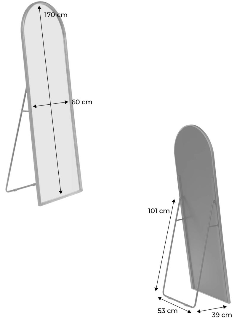 Miroir arche sur pied bois d'hévéa pied en acier 170cm liam Marron foncé - Kiabi
