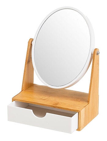 Miroir avec tiroir à bijoux en bambou