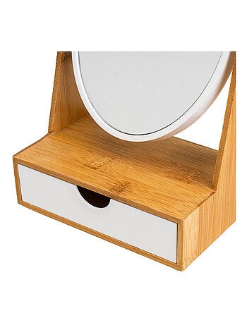 Miroir avec tiroir à bijoux en bambou