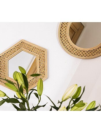 Miroir CANNE en rotin rond 'Deko&co'