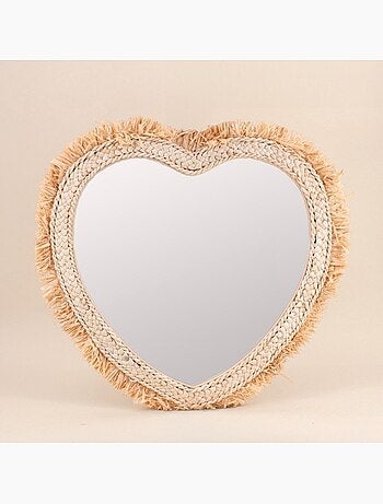 Miroir coeur en corde de maïs 57x56cm