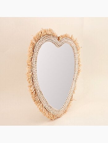 Miroir coeur en corde de maïs 57x56cm