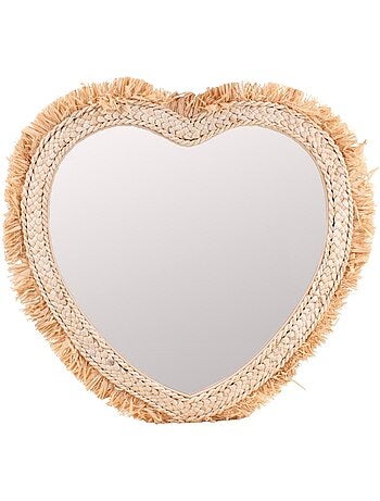 Miroir coeur en corde de maïs 57x56cm