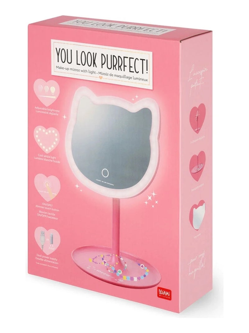 Miroir de maquillage lumineux - You Look Purrfect! Rose - Kiabi