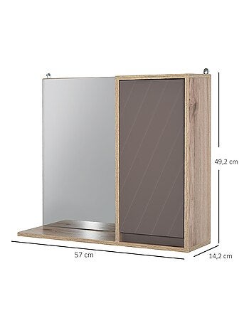 Miroir de salle de bain avec étagère et placard panneaux particules chêne clair gris