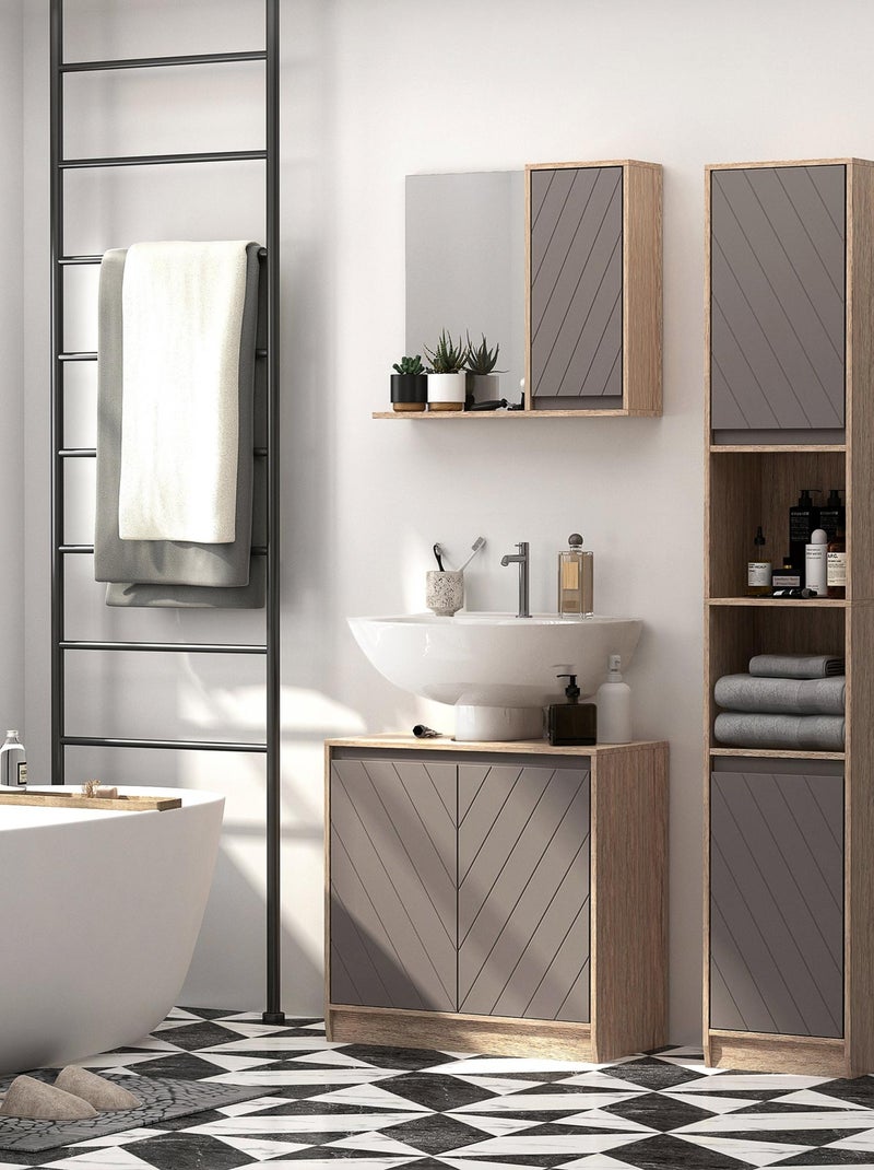 Miroir de salle de bain avec étagère et placard panneaux particules chêne clair gris Gris - Kiabi