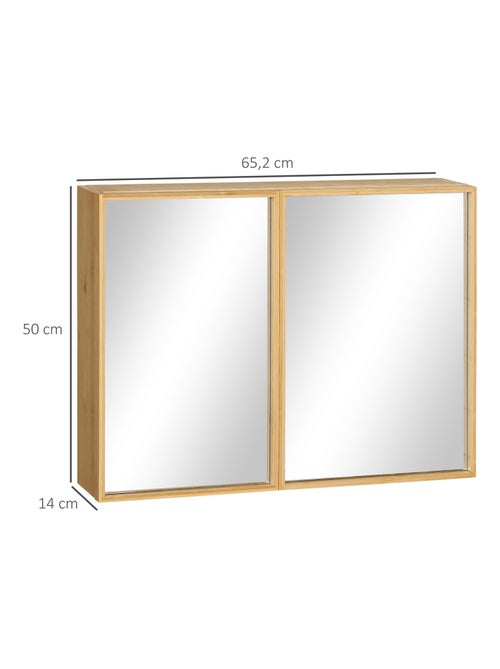 Miroir de salle de bain placard 2 portes - 2 étagères - bambou verni - Kiabi Miroir de salle de bain placard 2 portes - 2 étagères - bambou verni - Kiabi