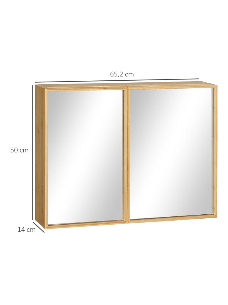 Miroir de salle de bain placard 2 portes - 2 étagères - bambou verni Beige - Kiabi