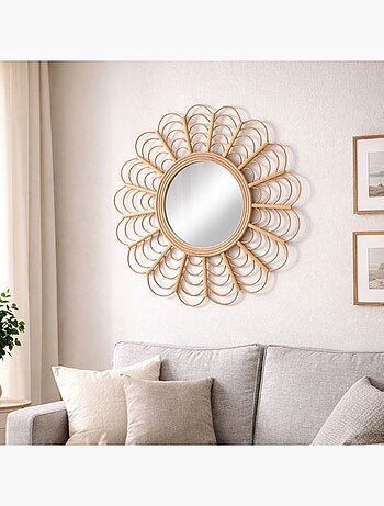 Miroir en bois et rotin diamètre 51cm